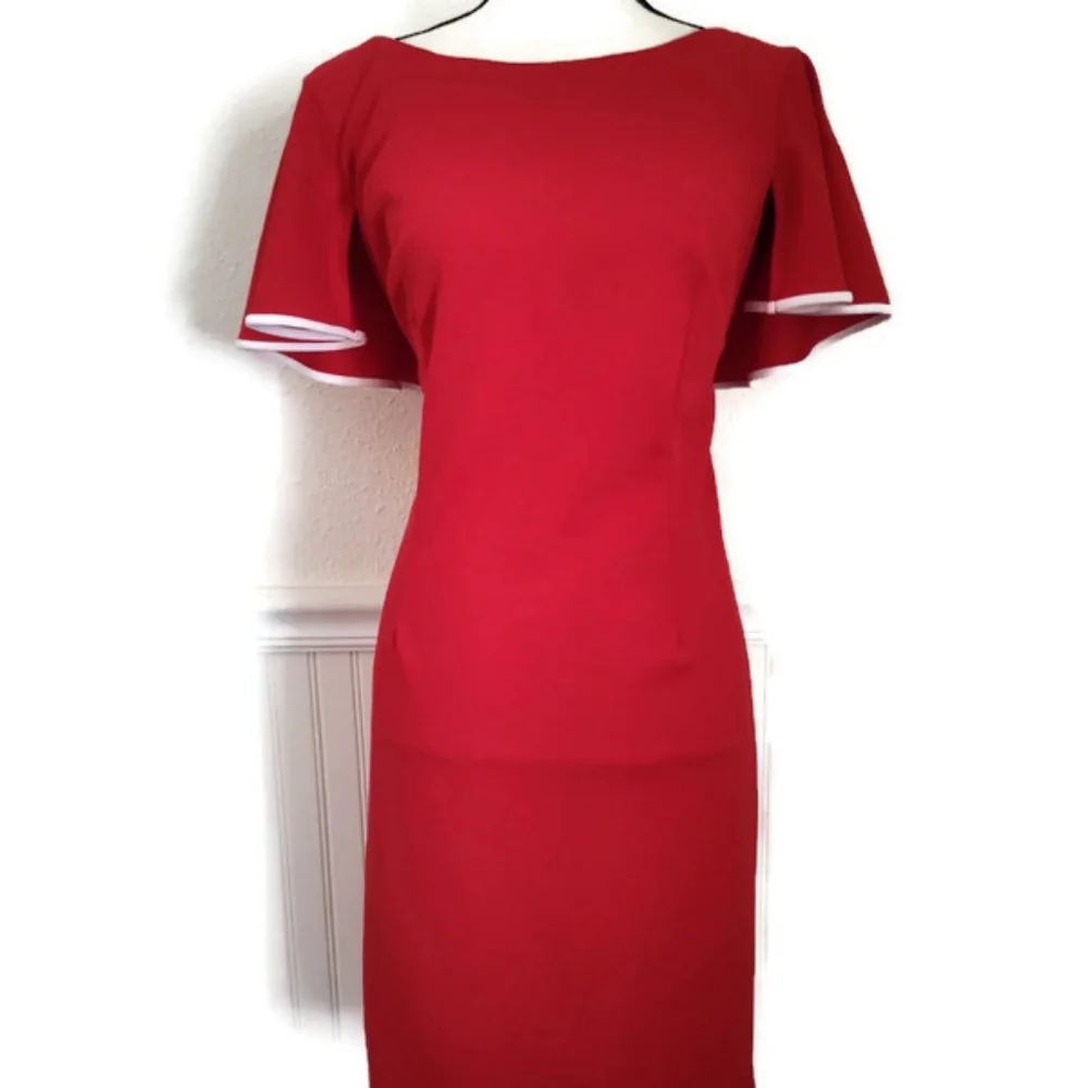 True Red Glamour Dress Vintage Design So beautiful!! Size 14 - Picture 5 of 6